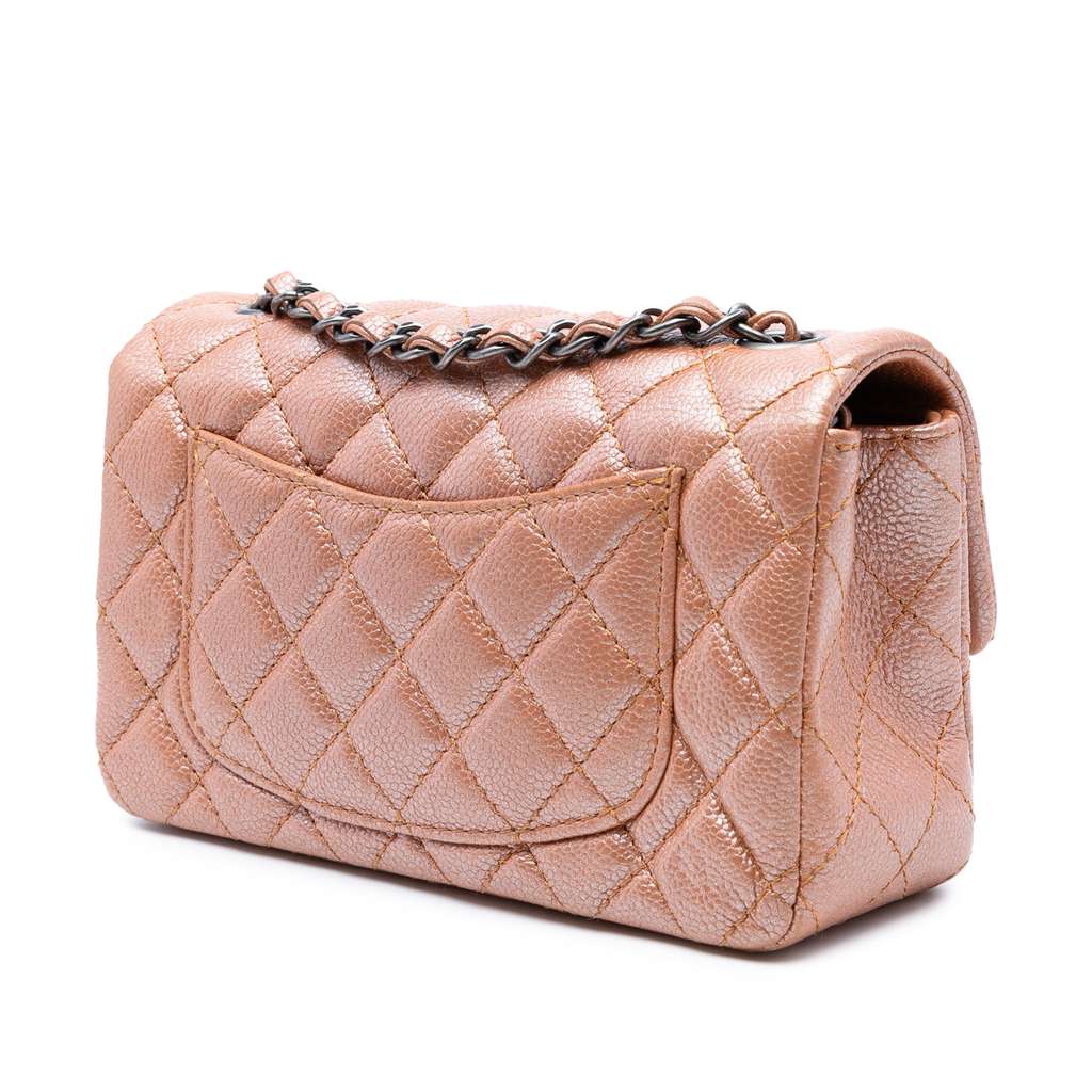 Chanel Mini Rectangular Classic Metallic Caviar Single Flap - Back view