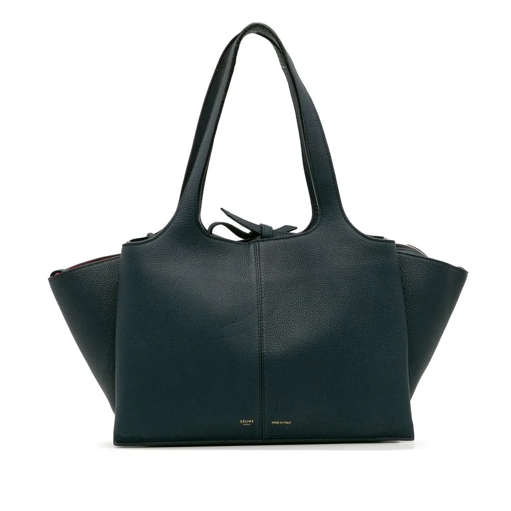 Celine Medium Calfskin Trifold Tote Blue Leather Good - Front View