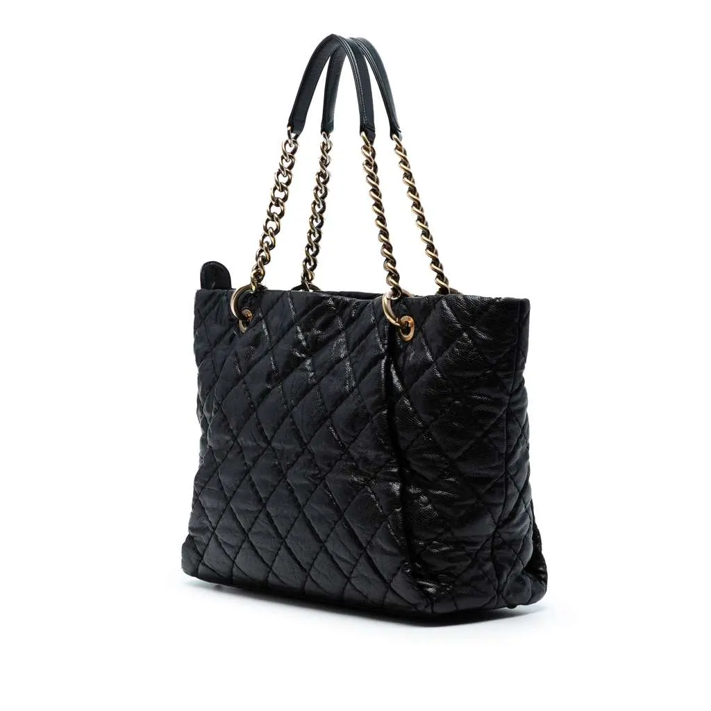 Chanel Large CC Quilted Glazed Caviar Coco Pleats Tote Black Leather Good - Back View