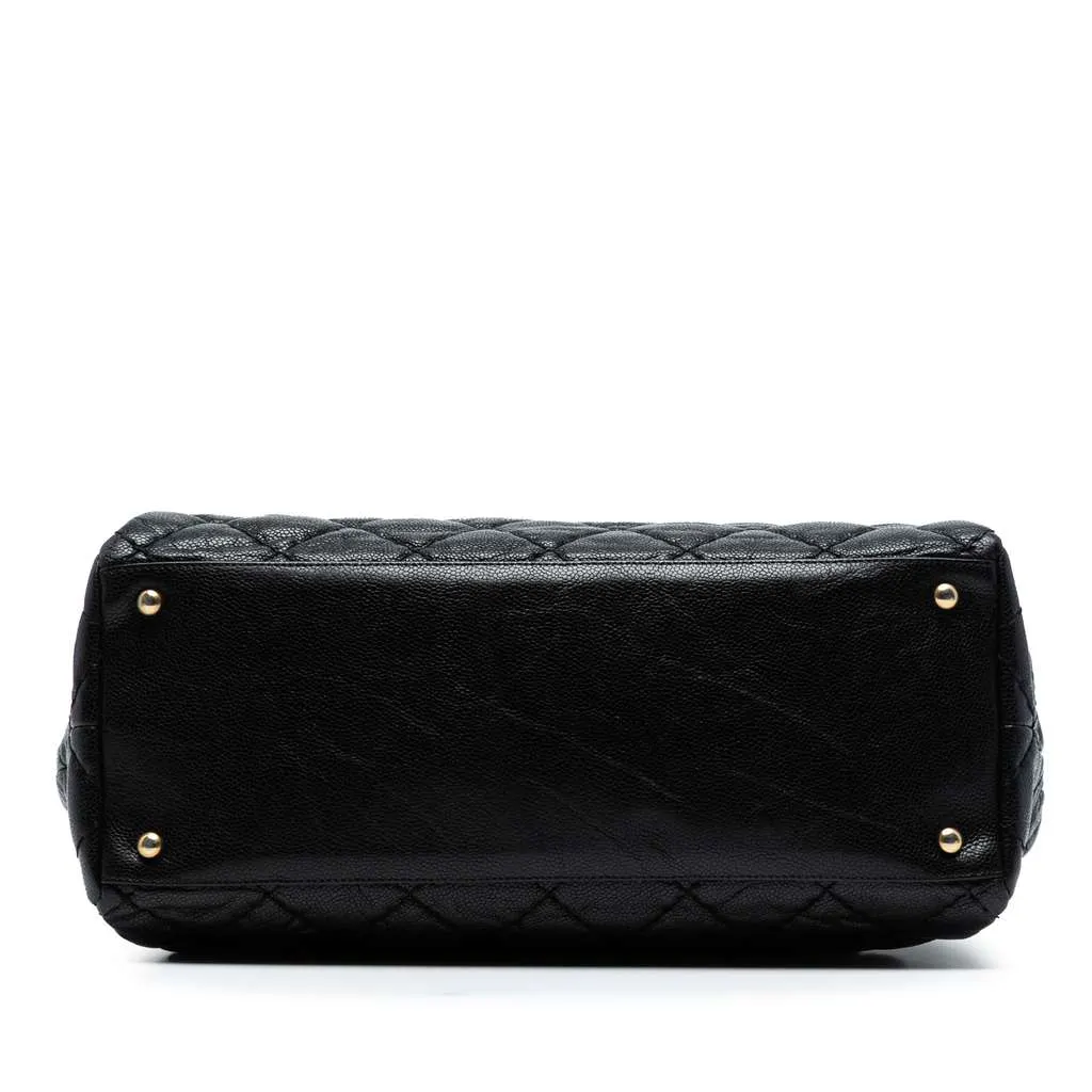 Chanel Large CC Quilted Glazed Caviar Coco Pleats Tote Black Leather Good - Inside View