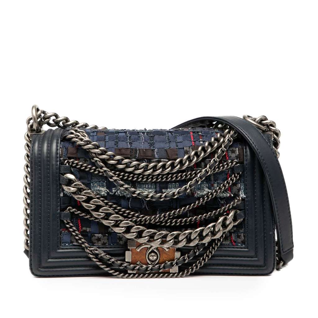 Chanel Old Medium Tweed Enchained Boy Flap
