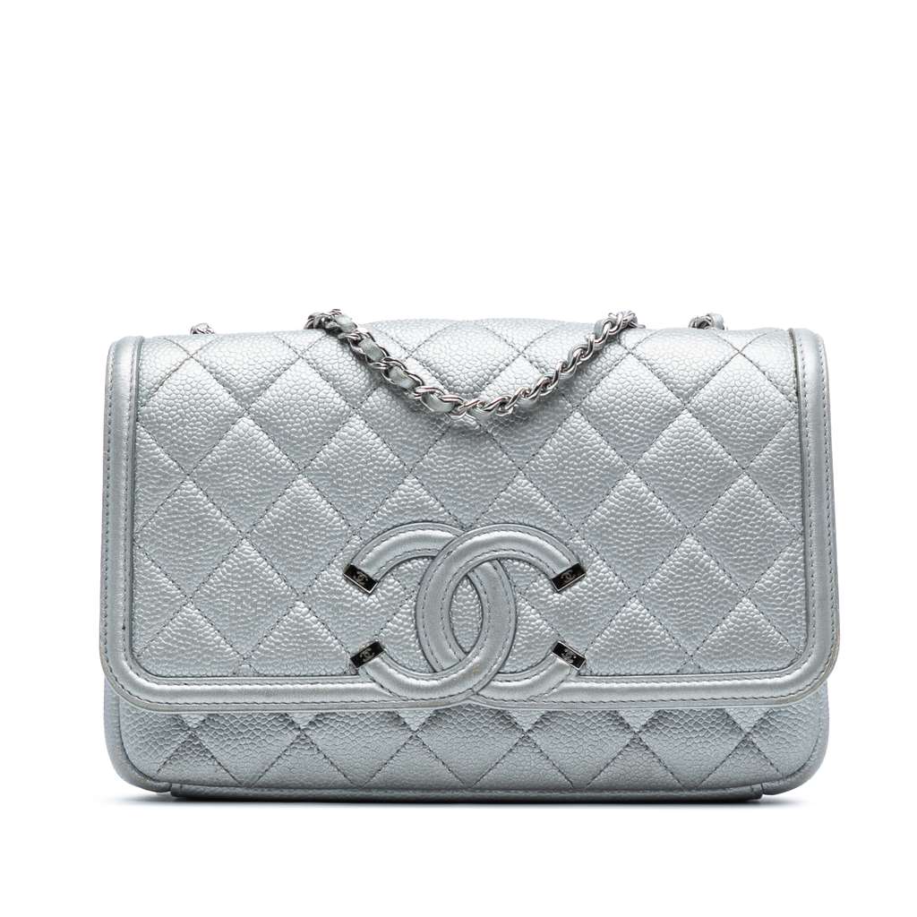 Chanel Small Quilted Metallic Caviar CC Filigree Flap