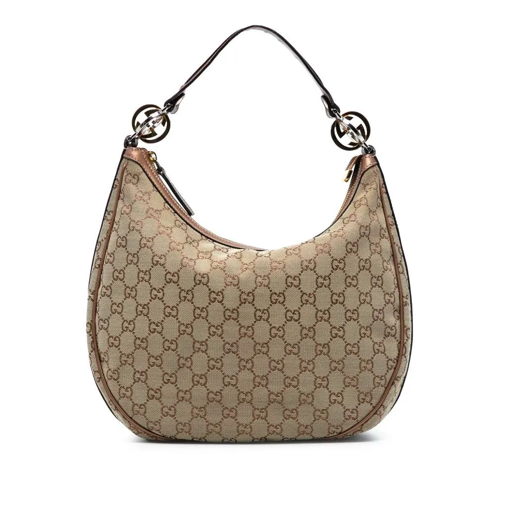 Gucci Medium GG Canvas Twins Hobo Brown Canvas Good - Front View