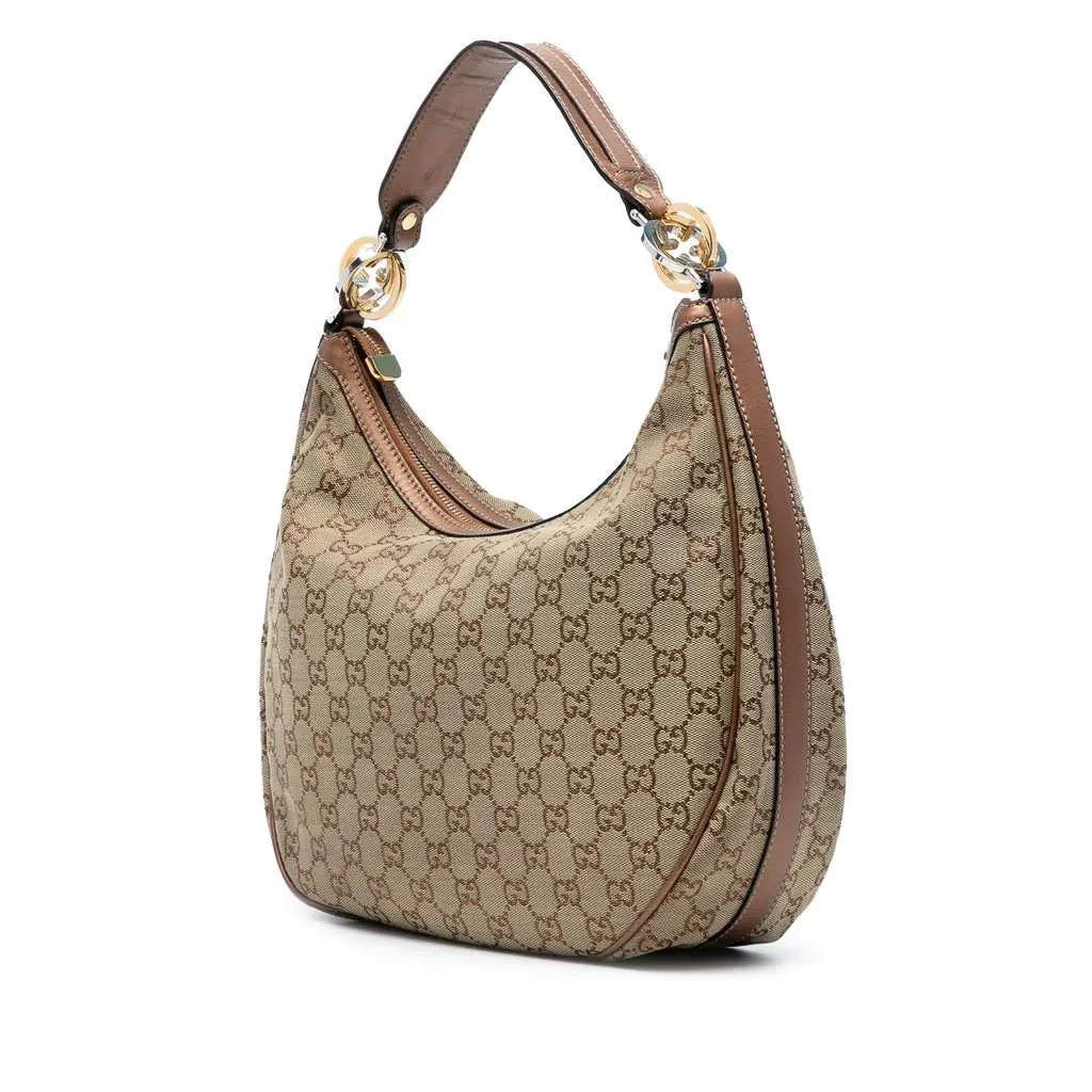 Gucci Medium GG Canvas Twins Hobo Brown Canvas Good - Back View