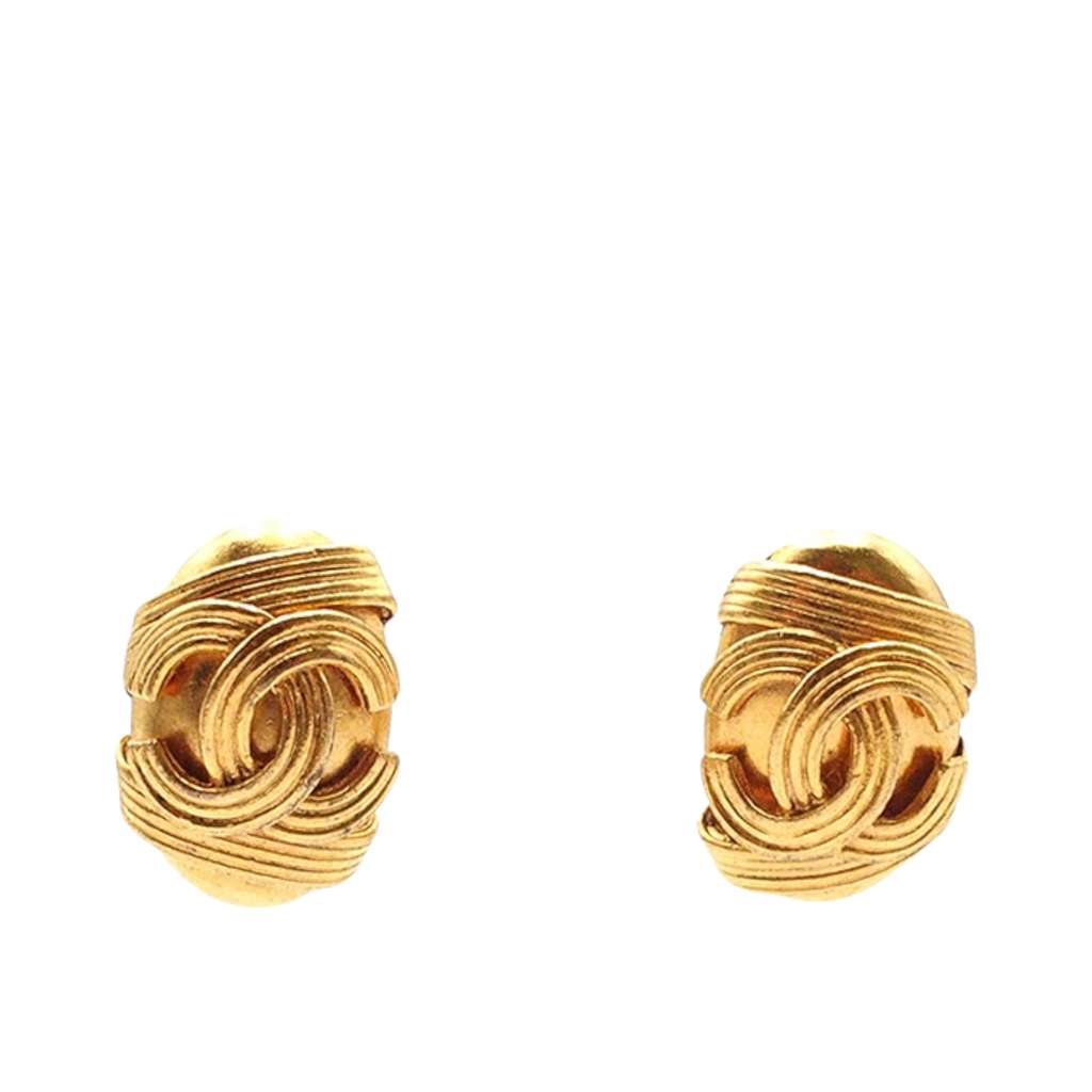Chanel Gold Plated CC Clip On Earrings