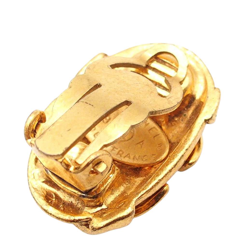 Chanel Gold Plated CC Clip On Earrings - Side view
