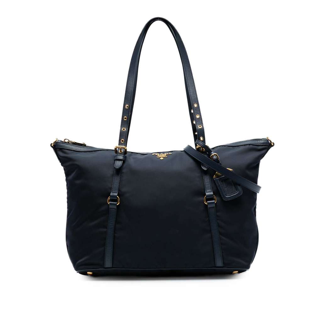 Prada Saffiano Trimmed Tessuto Zip Top Convertible Tote