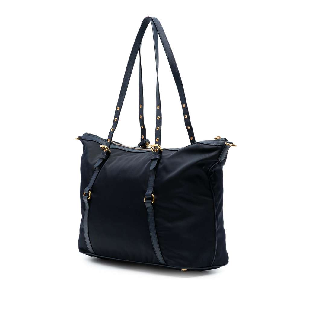 Prada Saffiano Trimmed Tessuto Zip Top Convertible Tote - Back view