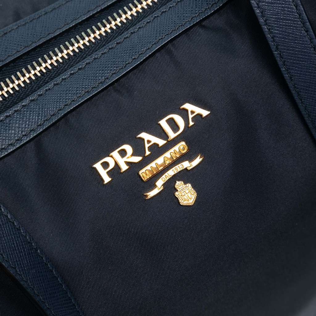 Prada Saffiano Trimmed Tessuto Zip Top Convertible Tote - Side view