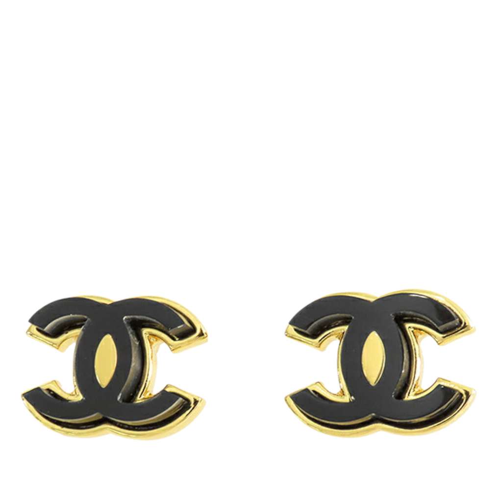 Chanel Gold Plated Enamel CC Push Back Earrings