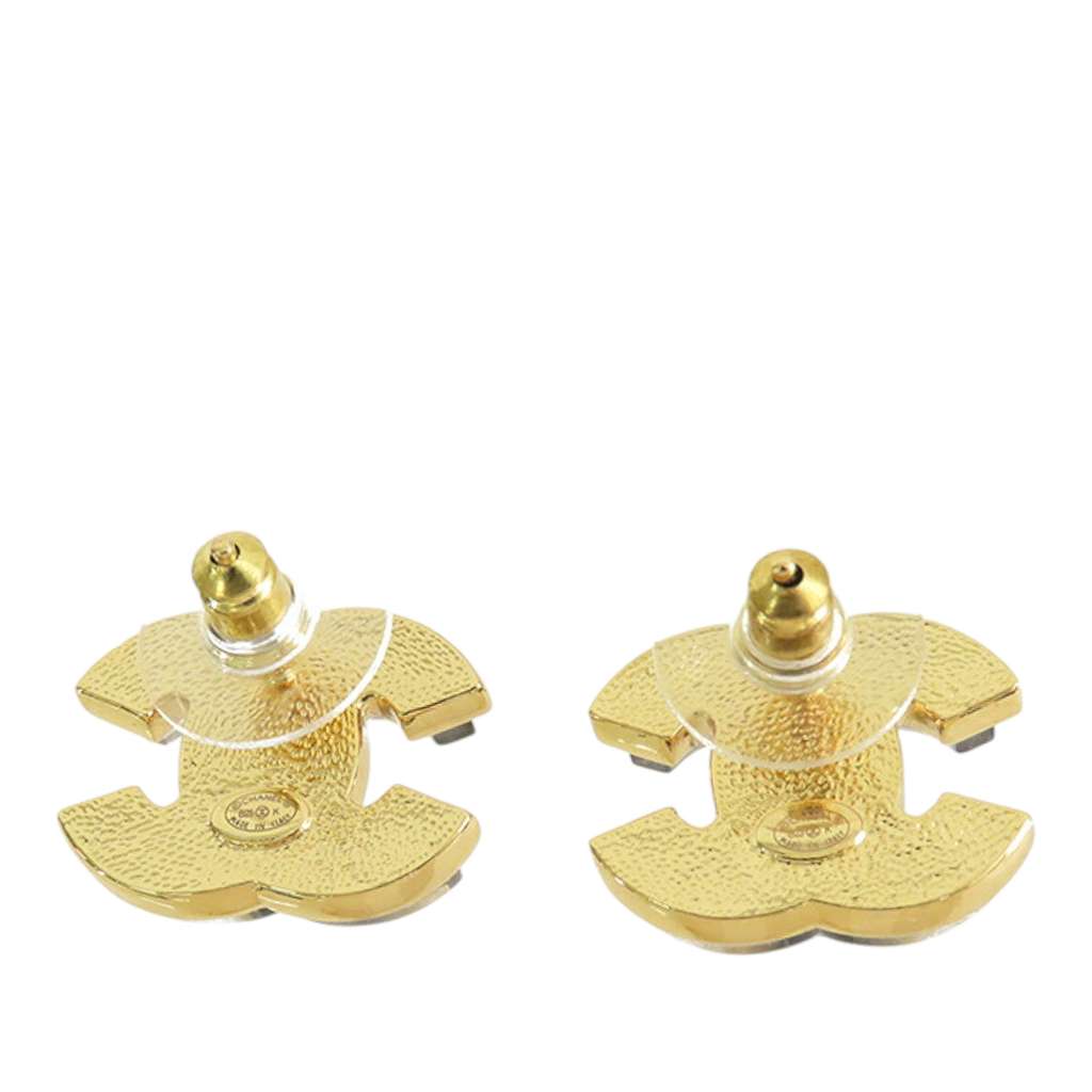Chanel Gold Plated Enamel CC Push Back Earrings - Back view