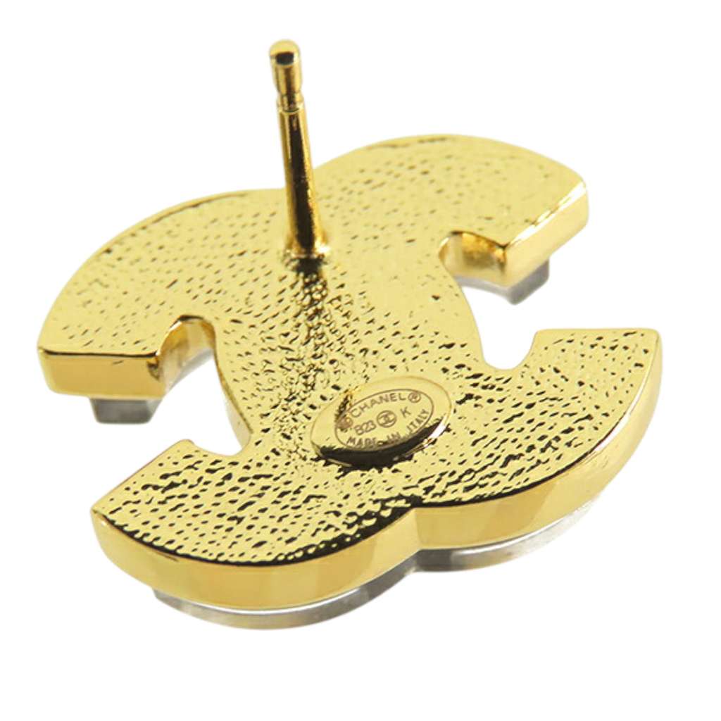 Chanel Gold Plated Enamel CC Push Back Earrings - 4