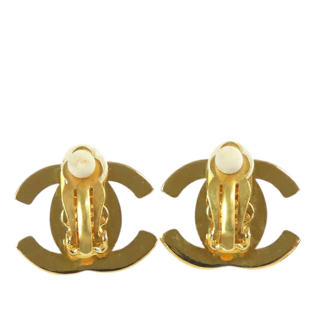 Chanel Gold Plated CC Turn Lock Clip on Earrings - Back view