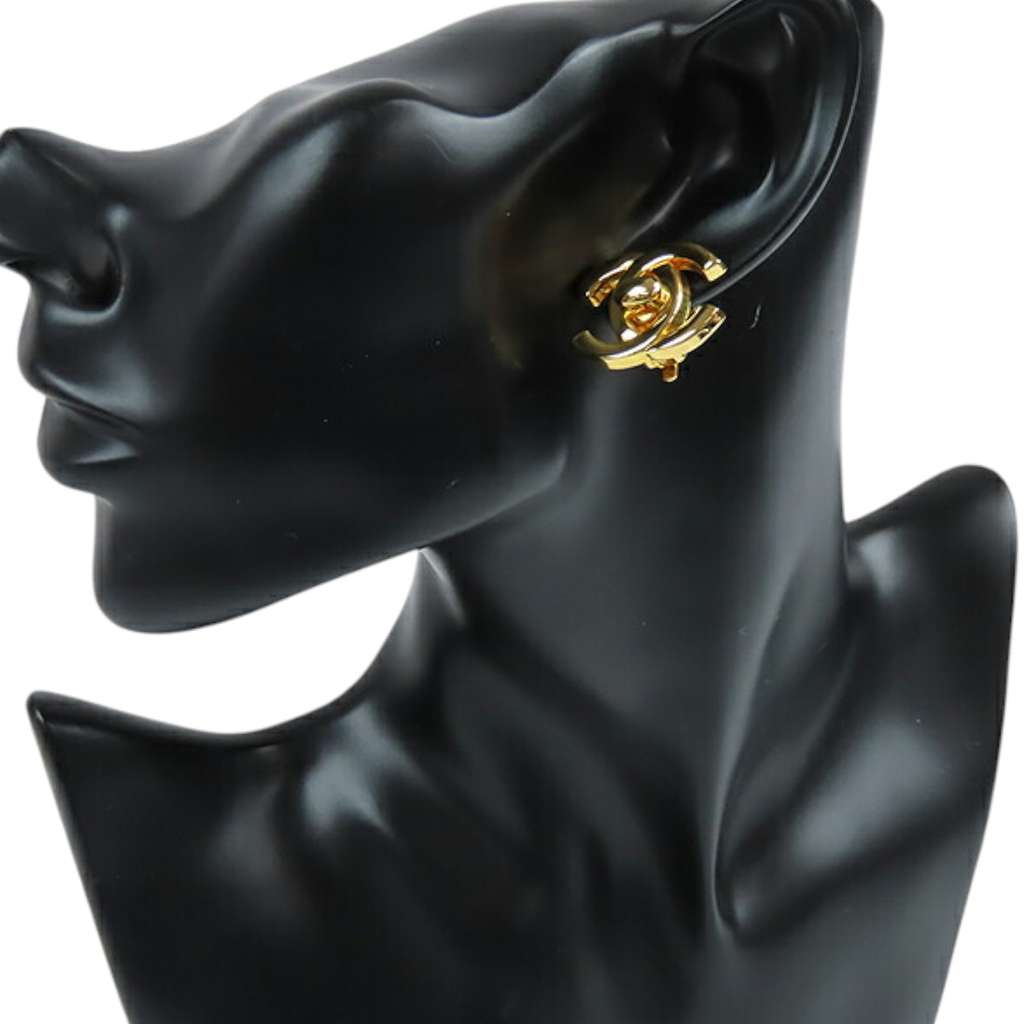 Chanel Gold Plated CC Turn Lock Clip on Earrings - Image 10