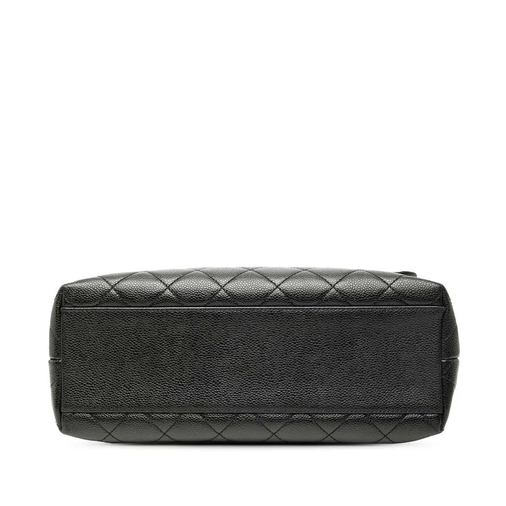 Chanel CC Quilted Caviar Kelly Top Handle Bag Black Leather Good - Inside View