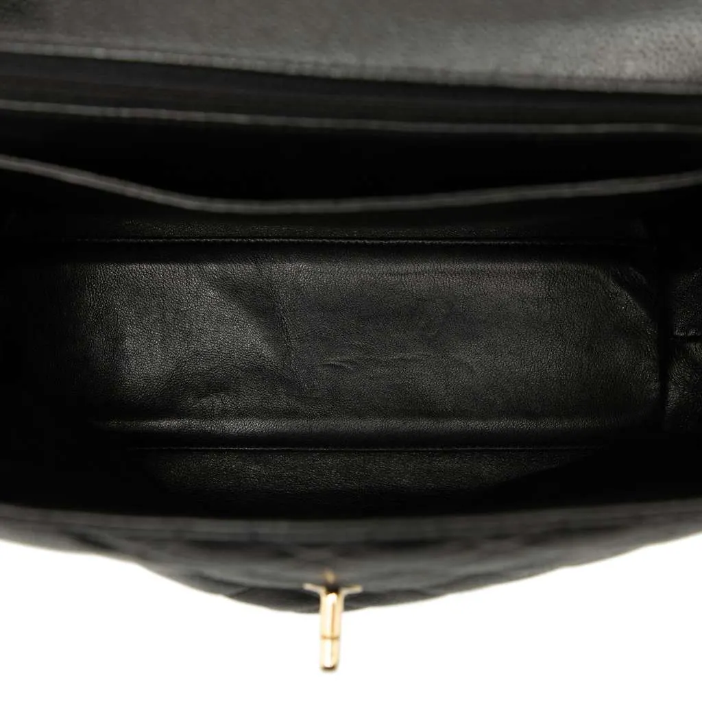 Chanel CC Quilted Caviar Kelly Top Handle Bag Black Leather Good - Model View
