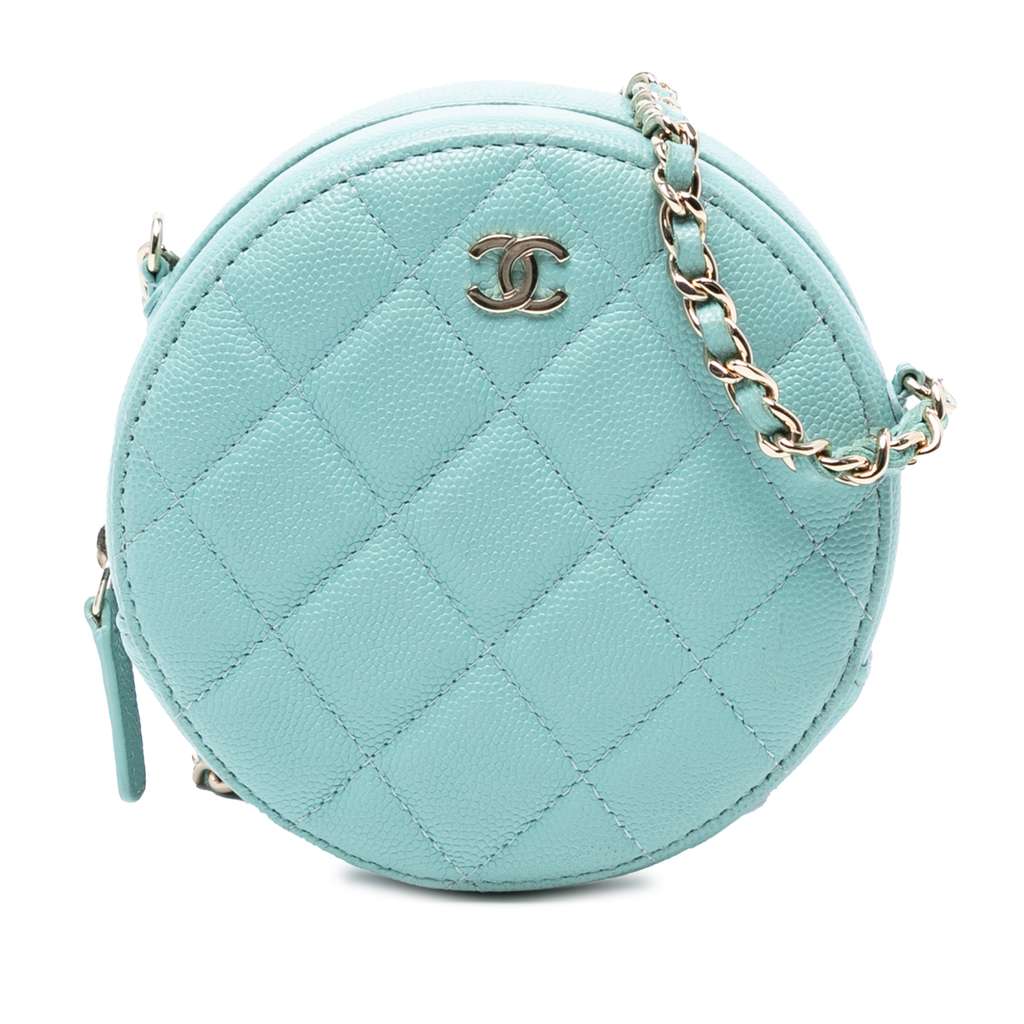 Chanel CC Quilted Caviar Round Clutch With Chain