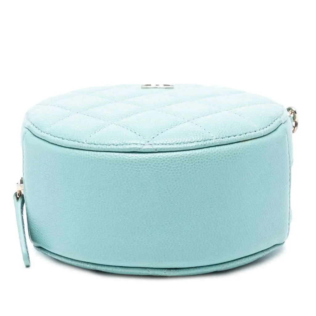 Chanel CC Quilted Caviar Round Clutch With Chain Blue Leather Good - Inside View
