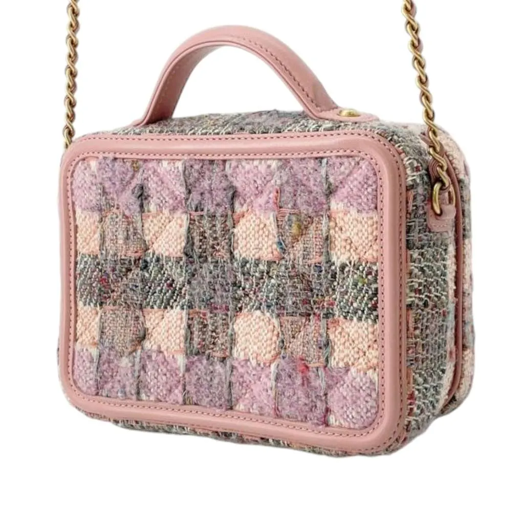 Chanel Small Tweed CC Filigree Vanity Case Pink Tweed Good - Back View