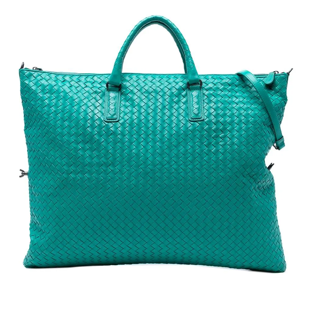 Bottega Veneta Maxi Nappa Intrecciato Convertible Tote Blue Leather Very good - Front View