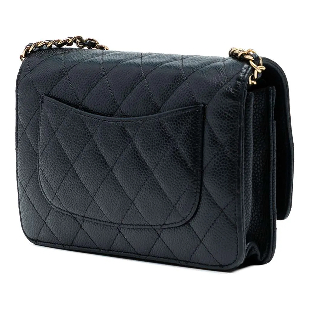 Chanel CC Quilted Caviar Wallet on Chain Black Leather Good - Back View