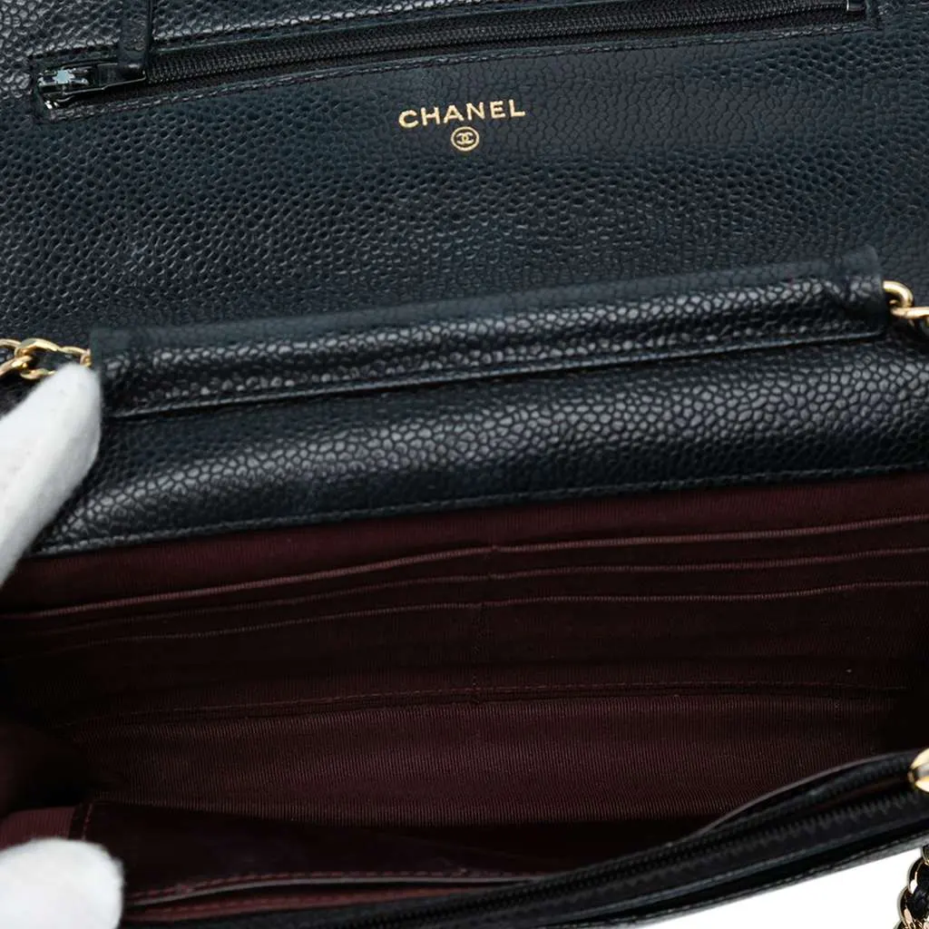 Chanel CC Quilted Caviar Wallet on Chain Black Leather Good - Model View