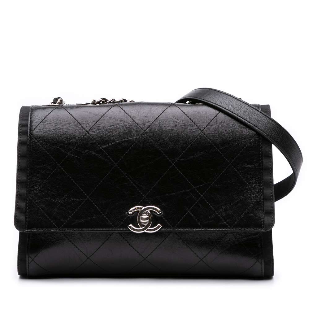 Chanel CC Quilted Crumpled Calfskin and Grosgrain Flap