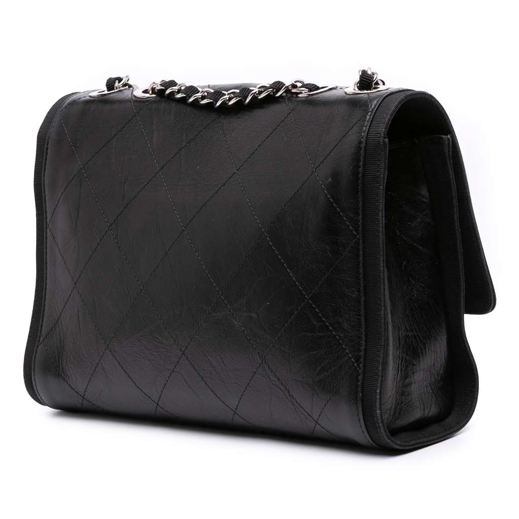 Chanel CC Quilted Crumpled Calfskin and Grosgrain Flap - Back view