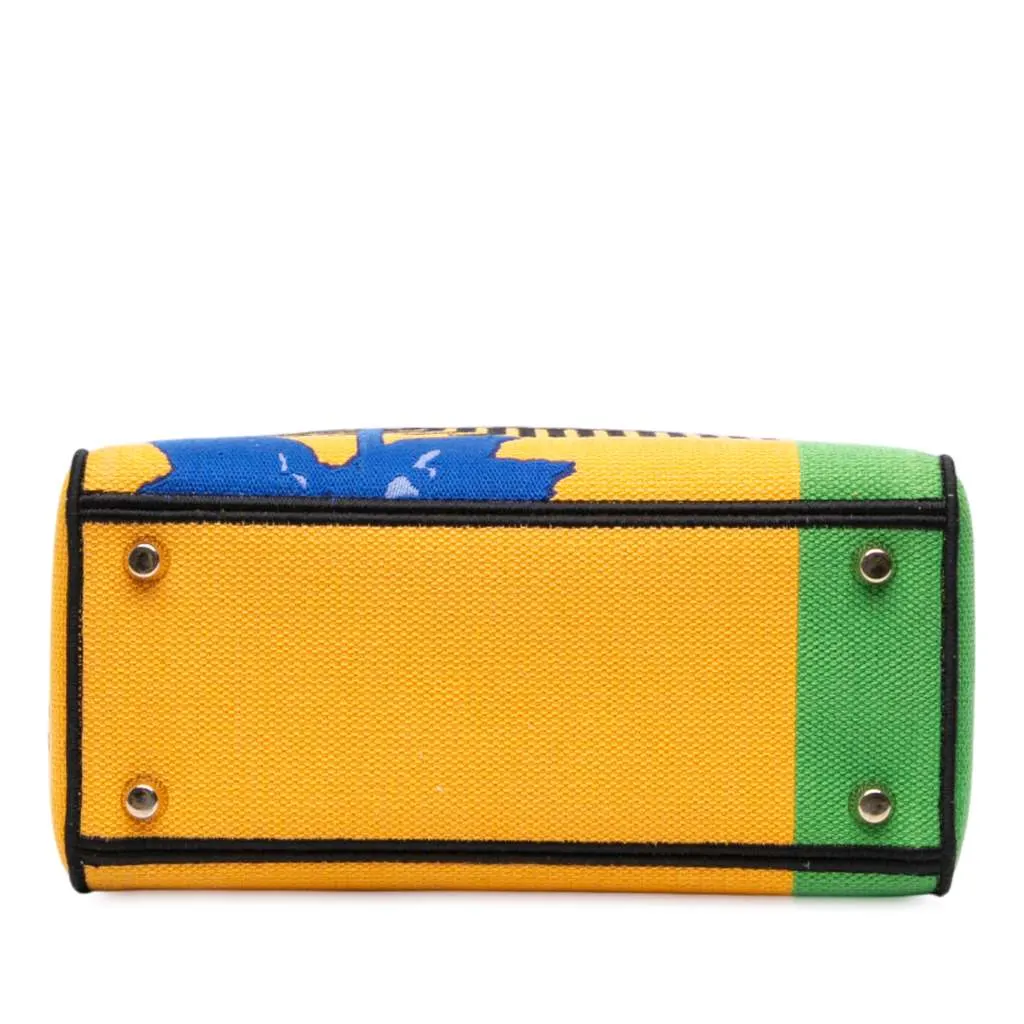 Dior Medium Canvas Embroidered Flower Pop Lady D Lite Yellow Canvas Good - Inside View
