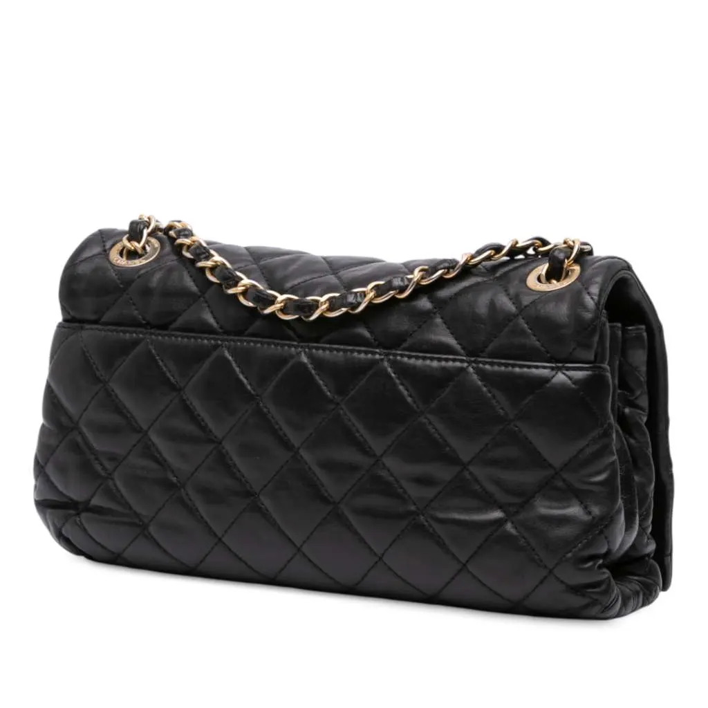 Chanel Medium Quilted Calfskin Soft Elegance Flap Black Leather Good - Back View