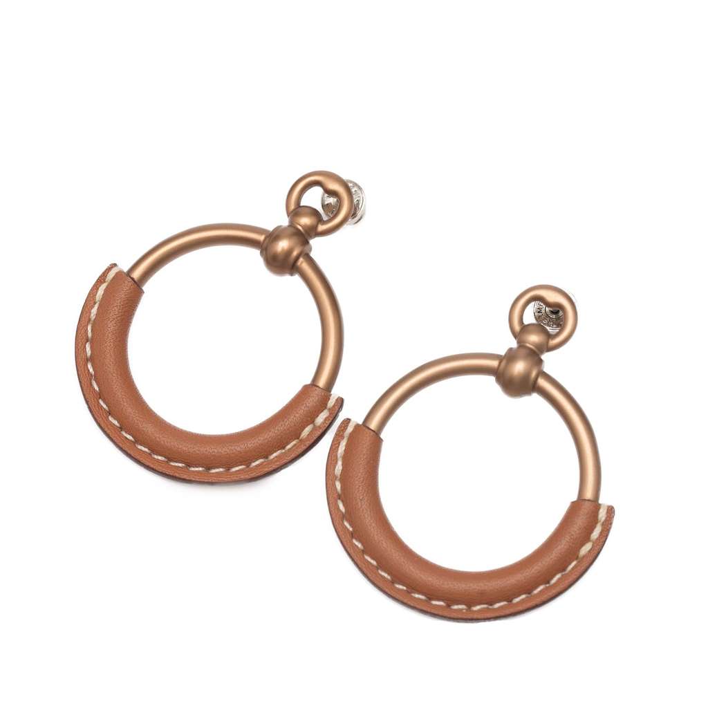 Hermès Gold Plated Barenia Loop Earrings