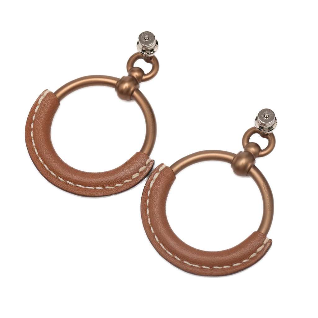 Hermès Gold Plated Barenia Loop Earrings - Back view