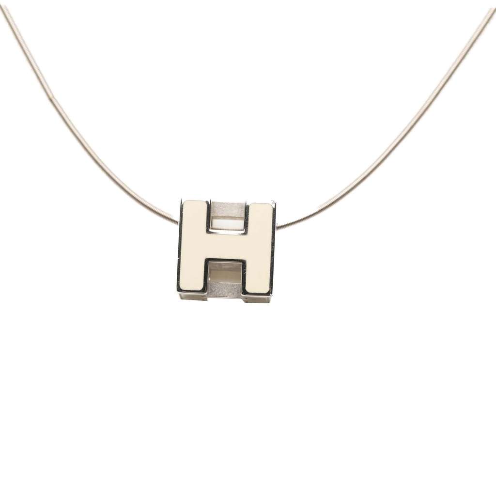 Hermès Palladium Plated Enamel Cage dH Cube Necklace