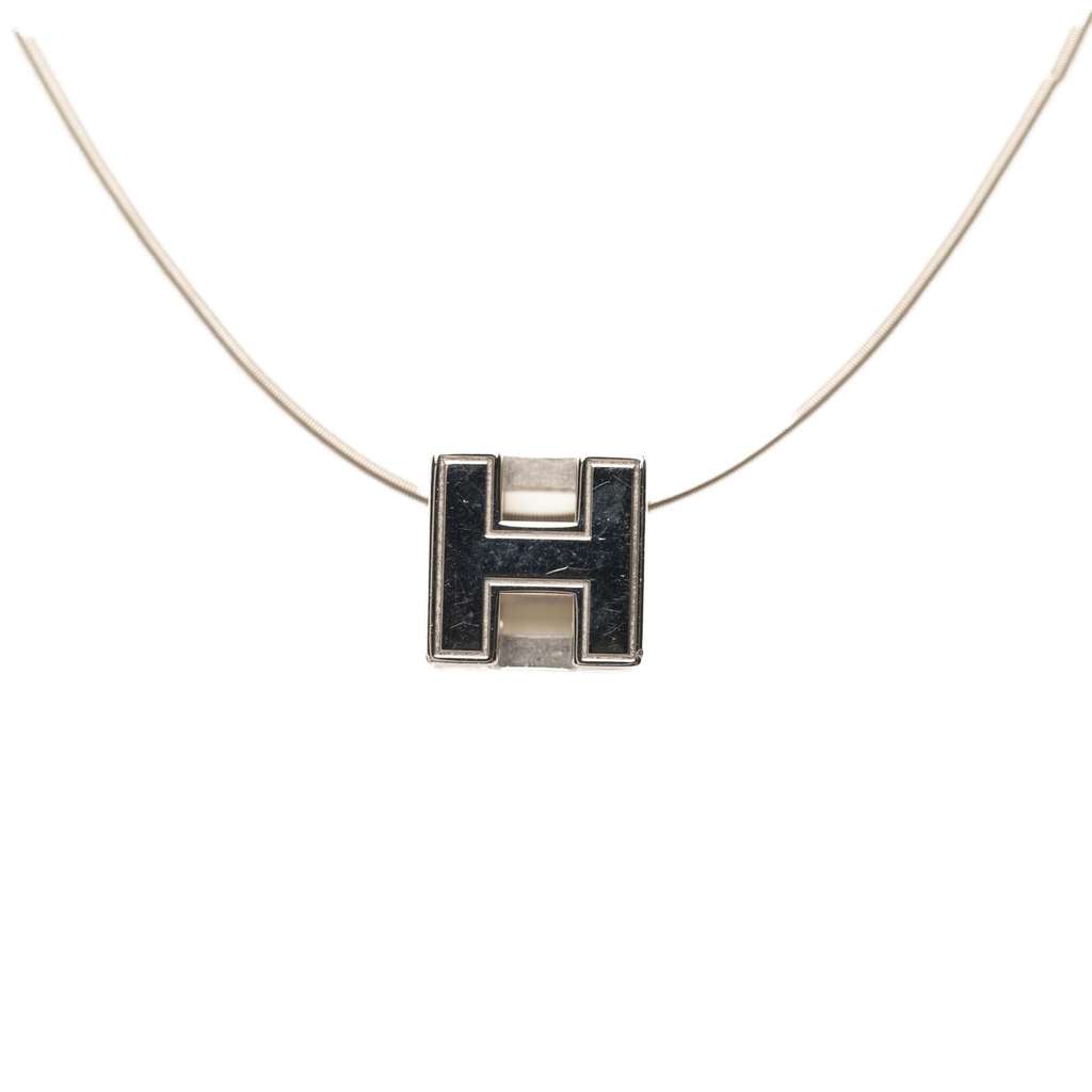 Hermès Palladium Plated Enamel Cage dH Cube Necklace - Image 6