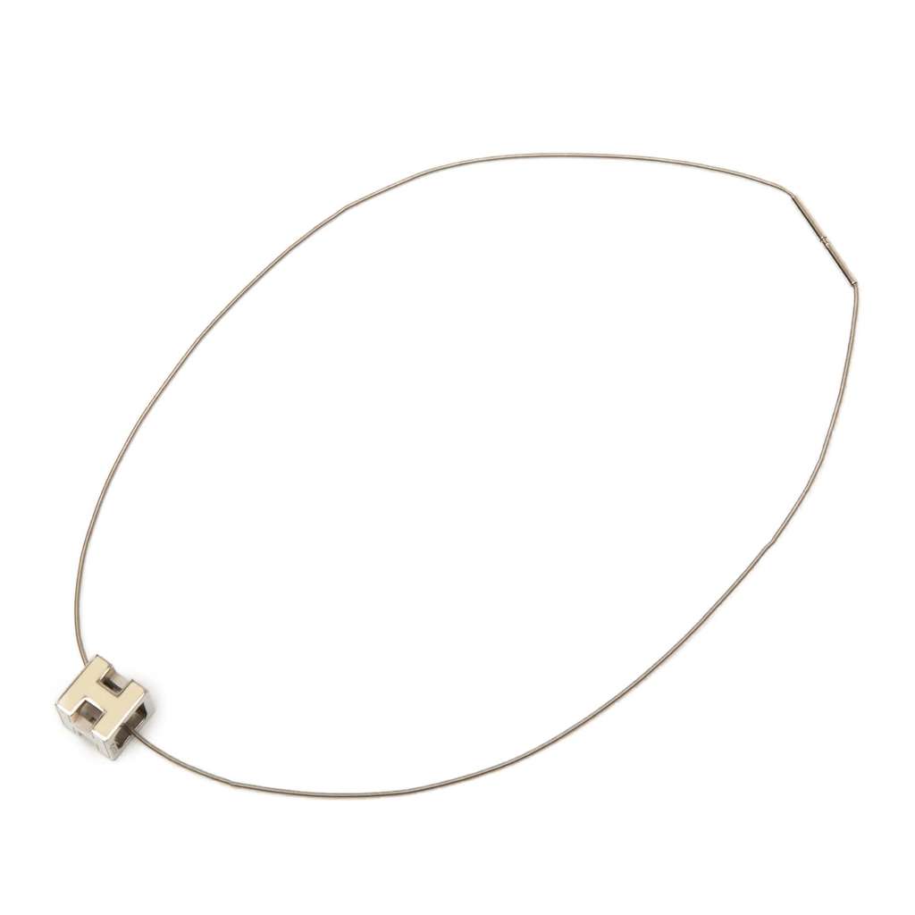 Hermès Palladium Plated Enamel Cage dH Cube Necklace - Detail 1