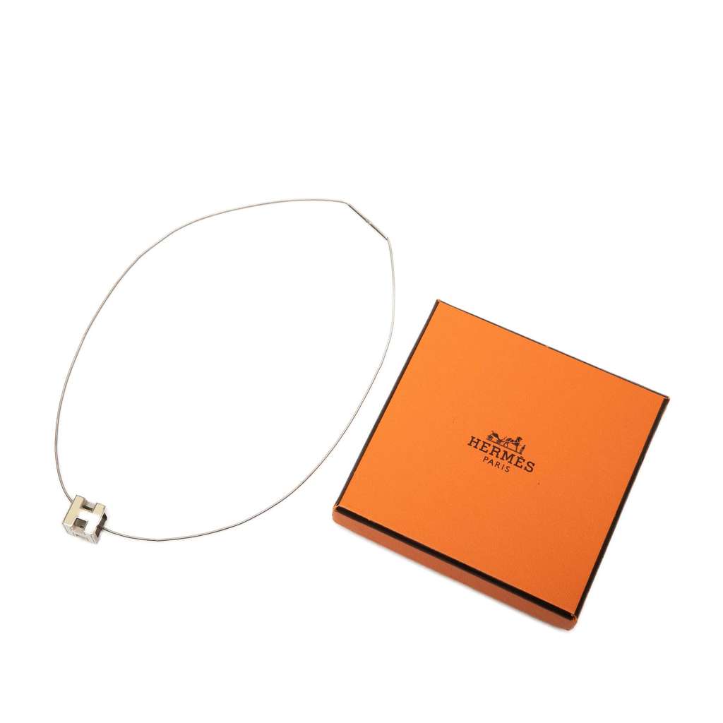 Hermès Palladium Plated Enamel Cage dH Cube Necklace - Image 10