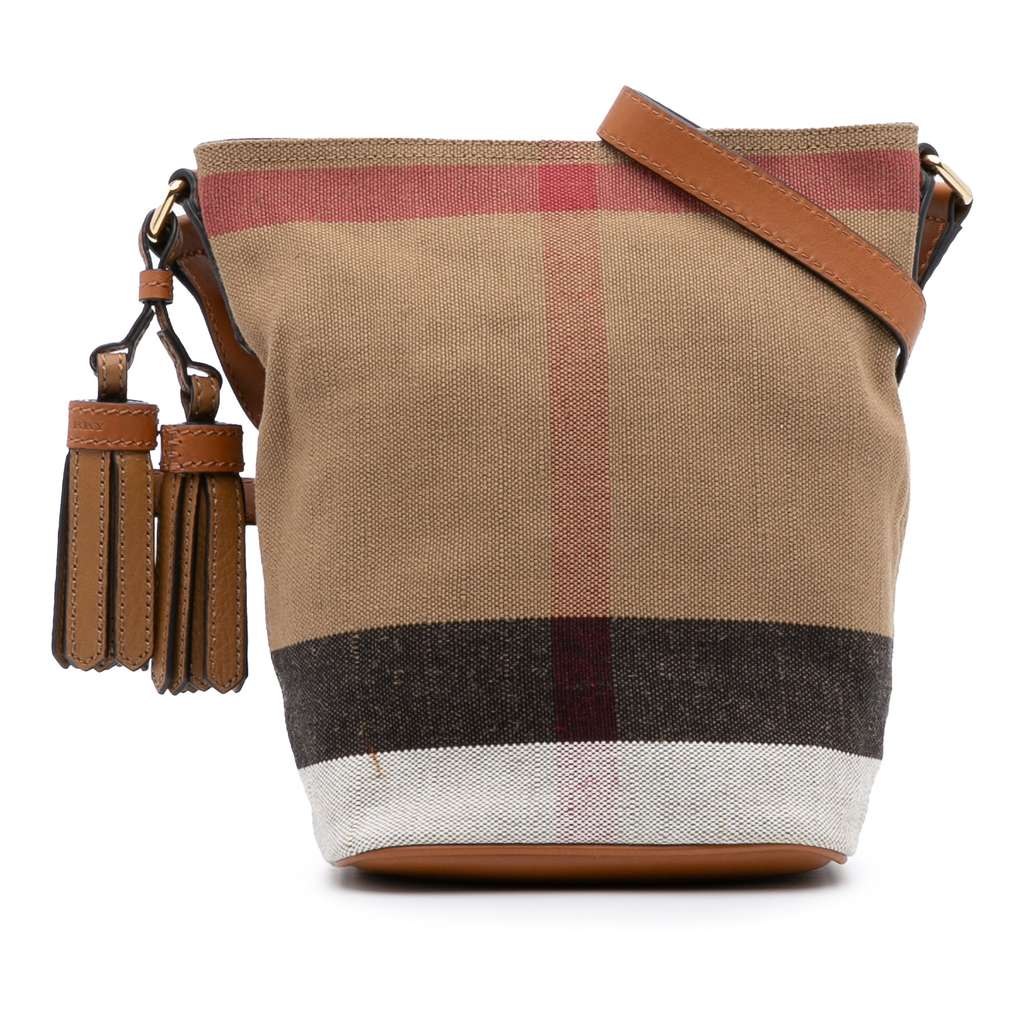Burberry Mini Mega Check Canvas Ashby Tassel Bucket Bag