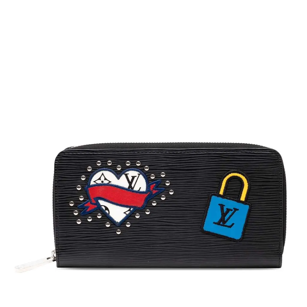 Louis Vuitton Epi Patches Zippy Wallet Black Leather Good - Front View