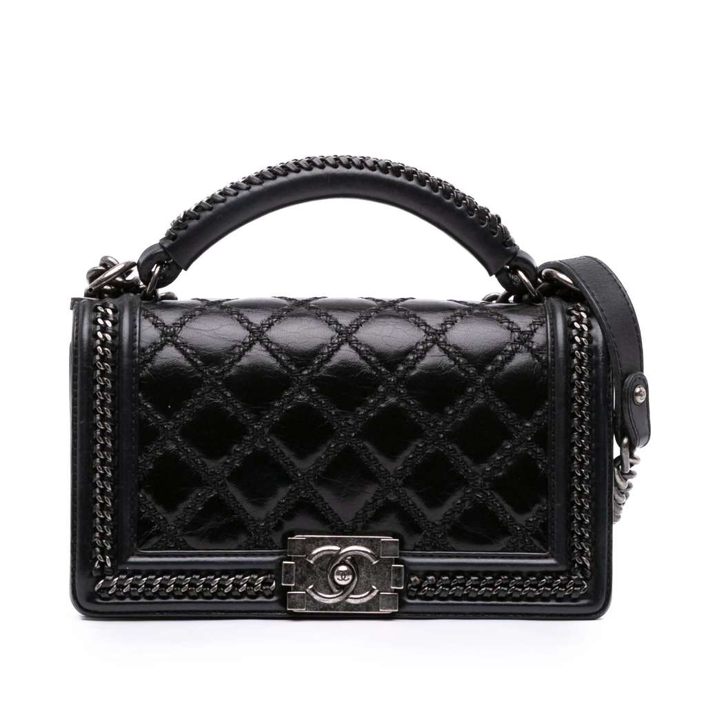 Chanel Medium Quilted Calfskin Whipstitch Chain Around Boy Top Handle Flap