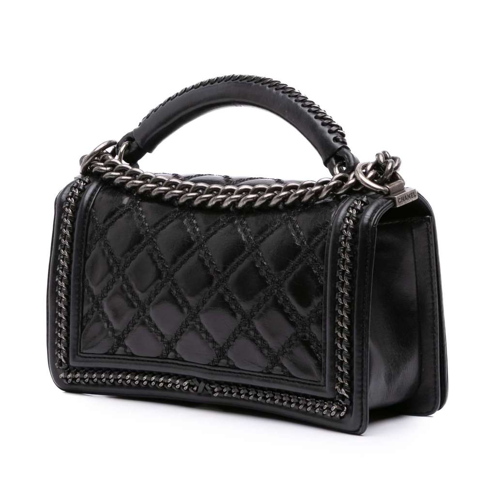 Chanel Medium Quilted Calfskin Whipstitch Chain Around Boy Top Handle Flap - Back view