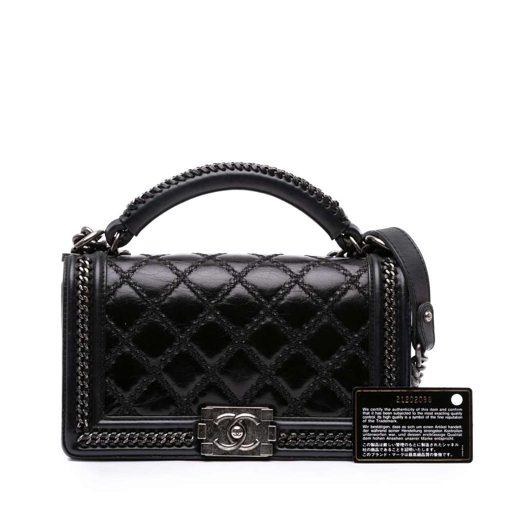 Chanel Medium Quilted Calfskin Whipstitch Chain Around Boy Top Handle Flap - Image 14