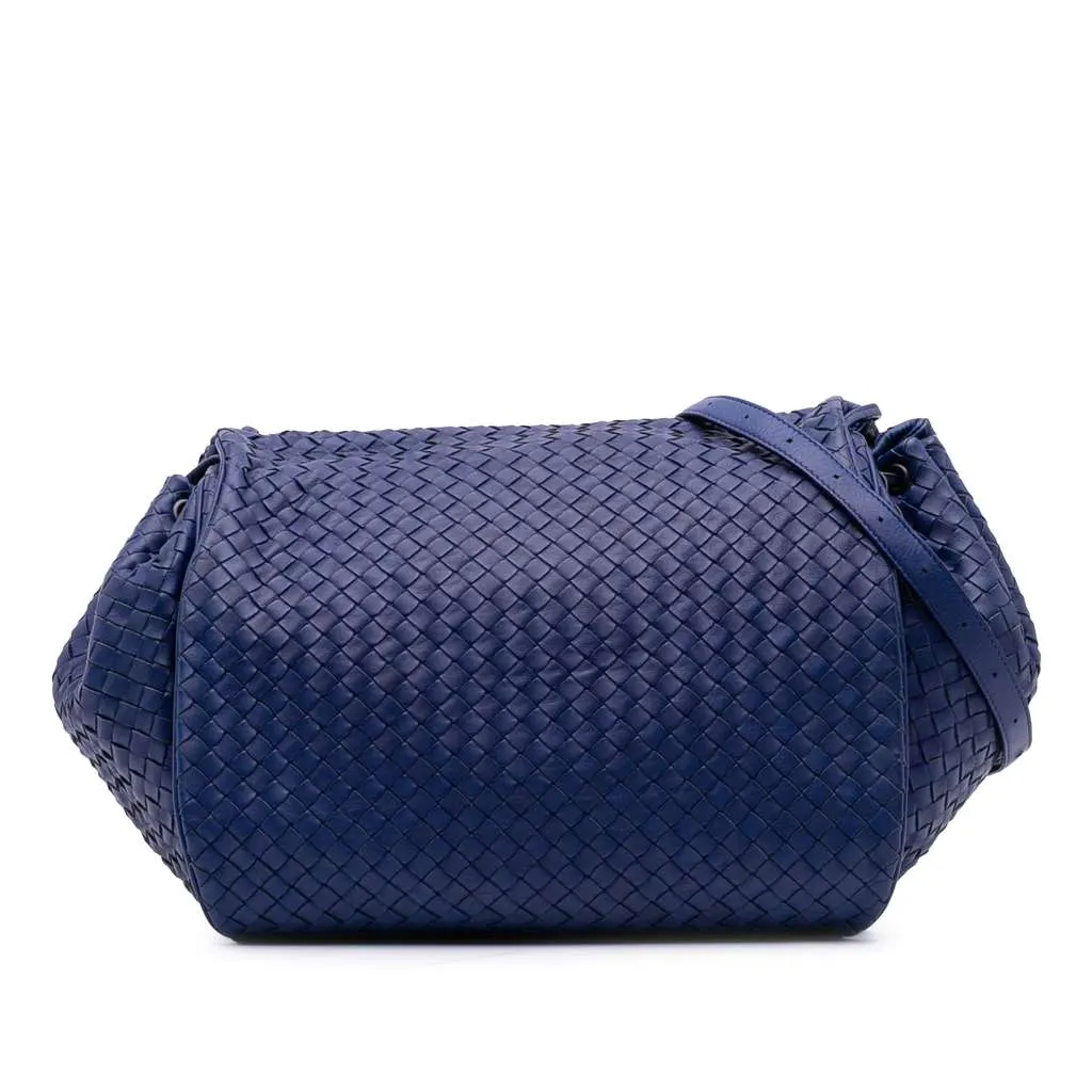 Bottega Veneta Nappa Intrecciato Flap Crossbody Blue Leather Good - Front View
