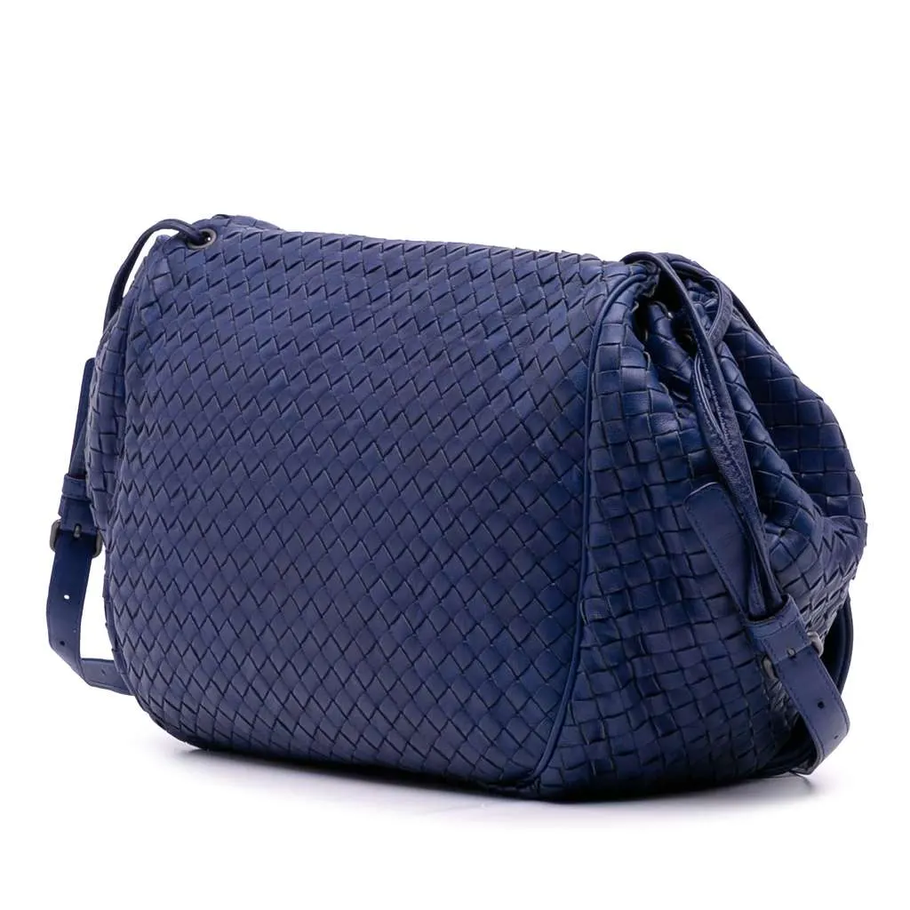 Bottega Veneta Nappa Intrecciato Flap Crossbody Blue Leather Good - Back View