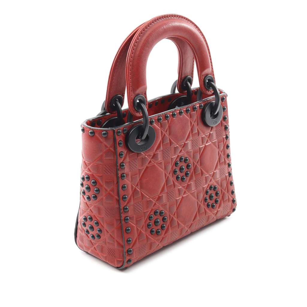 Dior Mini Embossed Calfskin Cannage Studded Flower Lady Dior - 2
