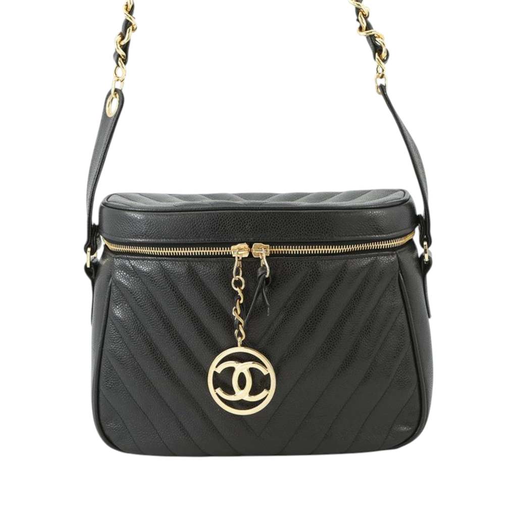 Chanel CC Chevron Caviar Vanity Case with Chain