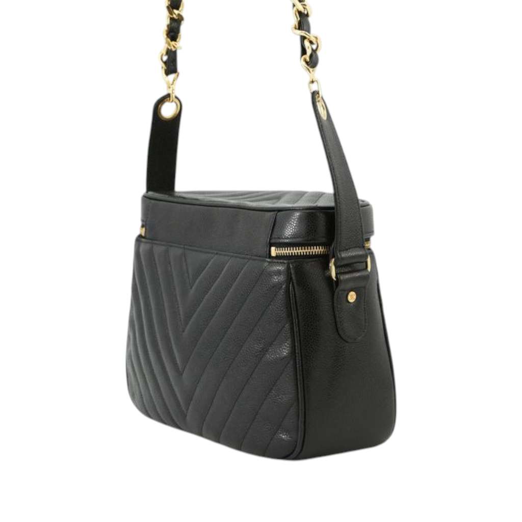 Chanel CC Chevron Caviar Vanity Case with Chain - Back view