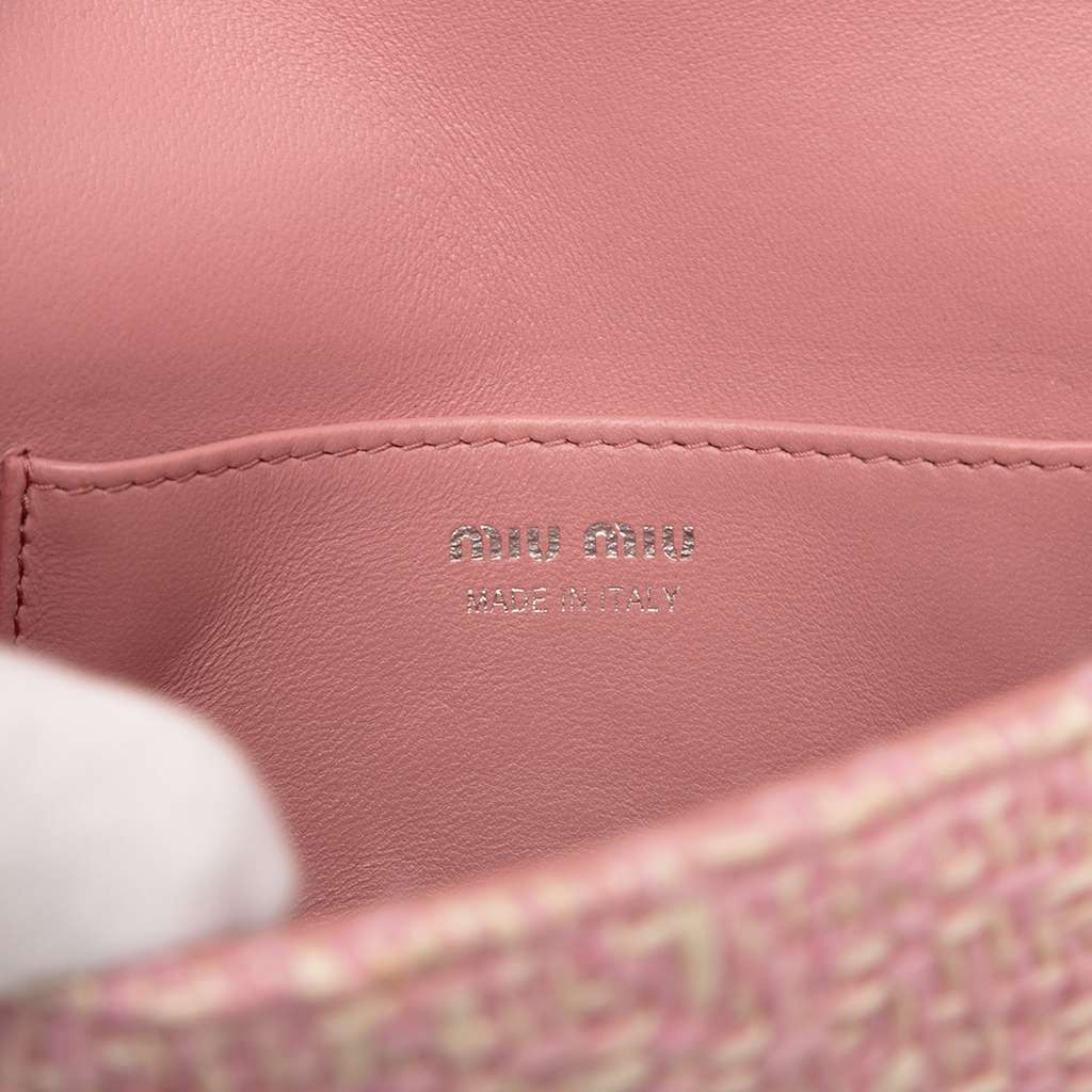 Miu Miu Matelasse Tweed Faux Pearl Chain Shoulder Bag - 5