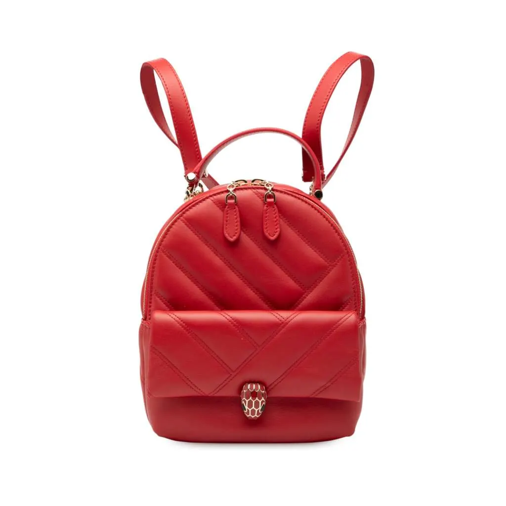 Bvlgari Leather Serpenti Cabochon Backpack Red Leather Very good - Front View