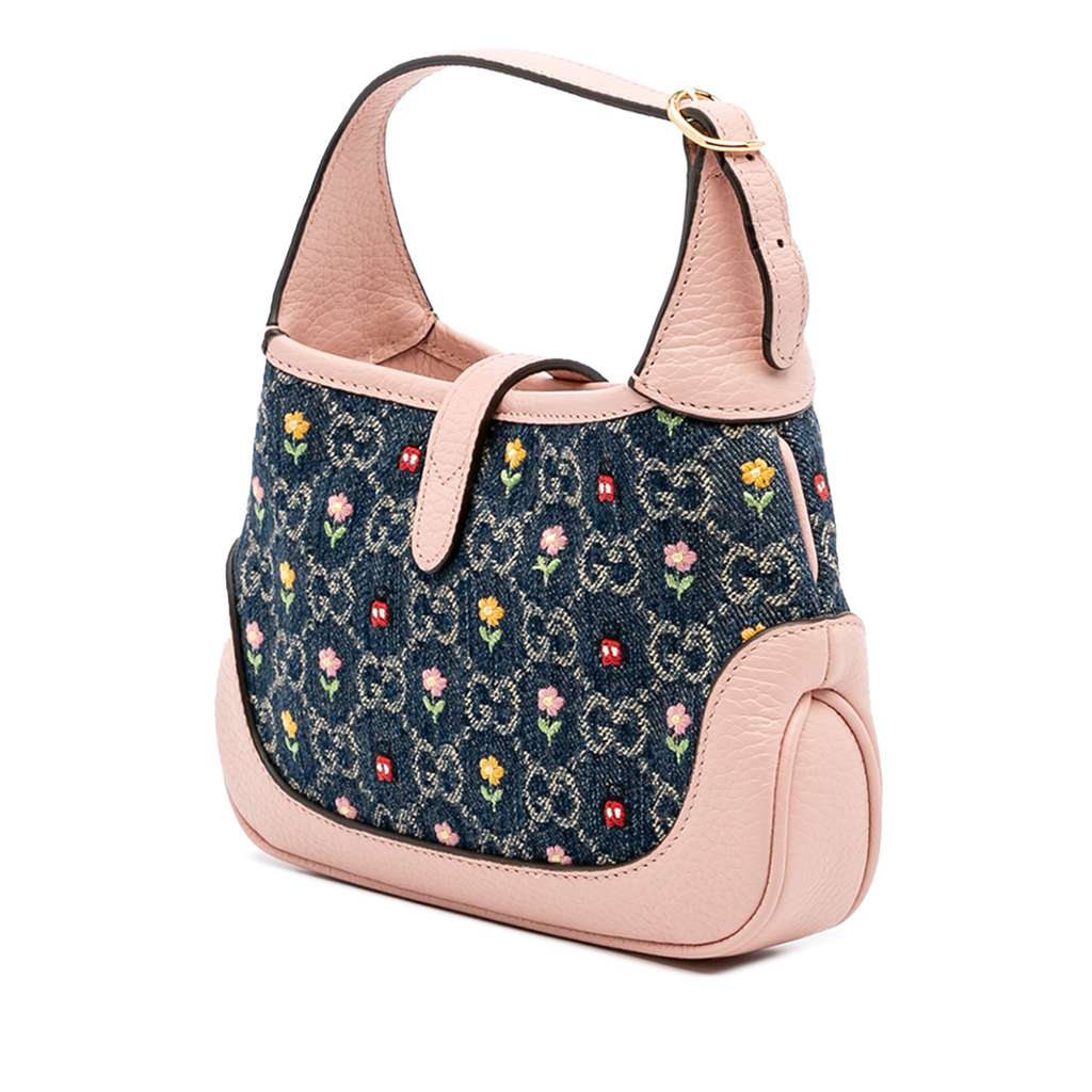 Gucci Limited Edition Mini GG Denim Embroidered Floral Jackie 1961 Crossbody - Back view