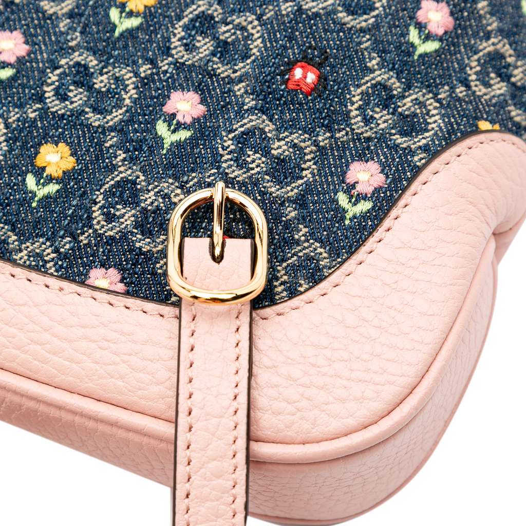 Gucci Limited Edition Mini GG Denim Embroidered Floral Jackie 1961 Crossbody - Image 13